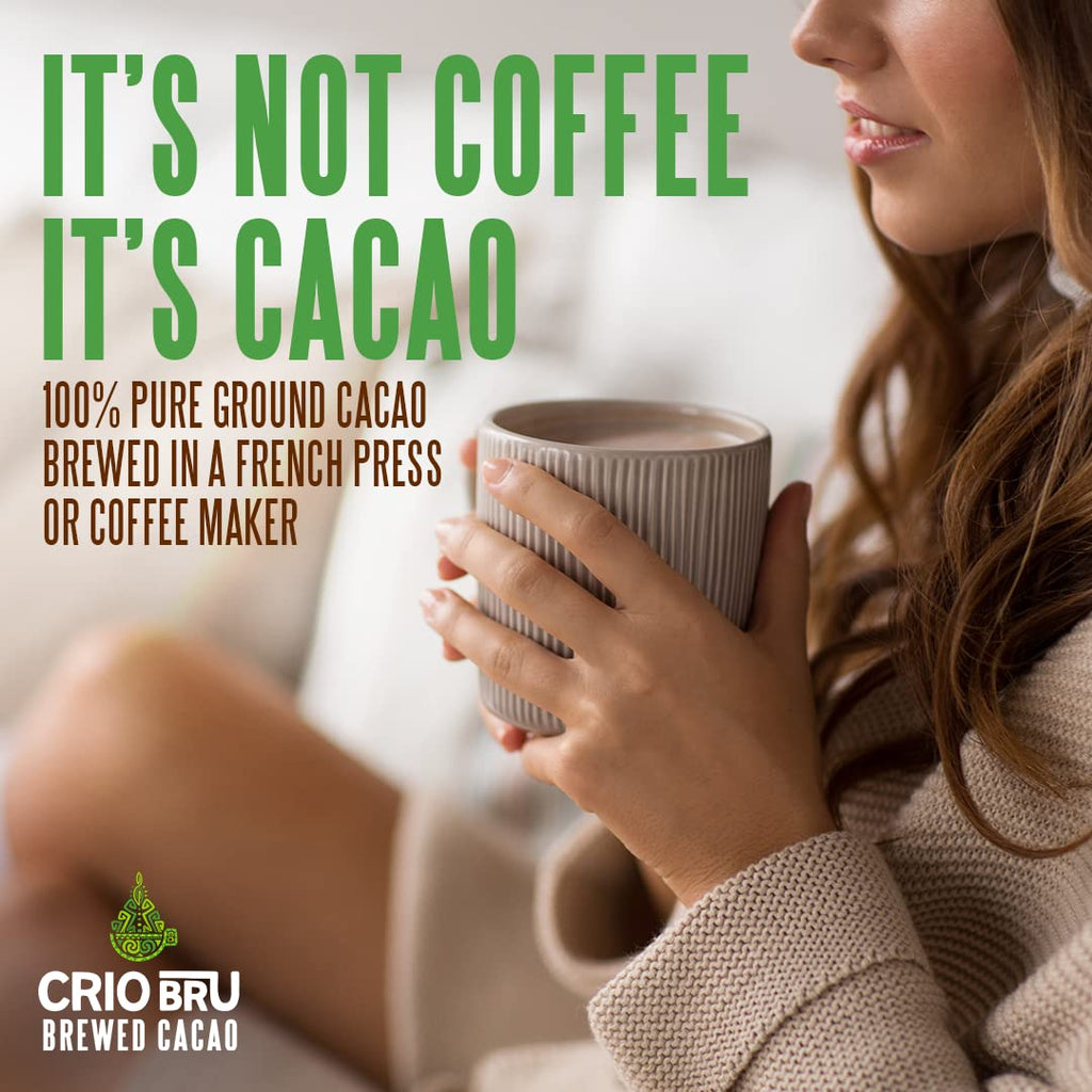 Crio Bru Brewed Cacao Double Chocolate Light Roast - Coffee Alternative Natural Healthy Drink | 100% Pure Ground Cacao Beans | 99.99% Caffeine Free, Keto, Low Carb, Paleo, Brew And Enjoy Hot or Iced (10oz)