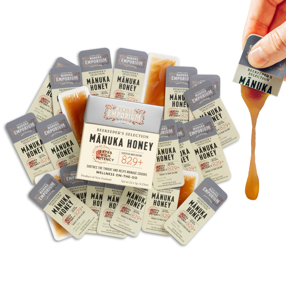 Manuka Emporium Raw Manuka Honey Packets MGO 263+ | 24 x 0.18oz Single-Serve Snaps | Certified Monofloral New Zealand Honey | UMF 10+ Equivalent | Travel-Friendly Superfood for Daily Wellness